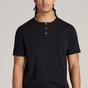 American Tall LJ&S REGULAR-FIT Jersey Henley Tee for Tall Men in Vintage Black S
